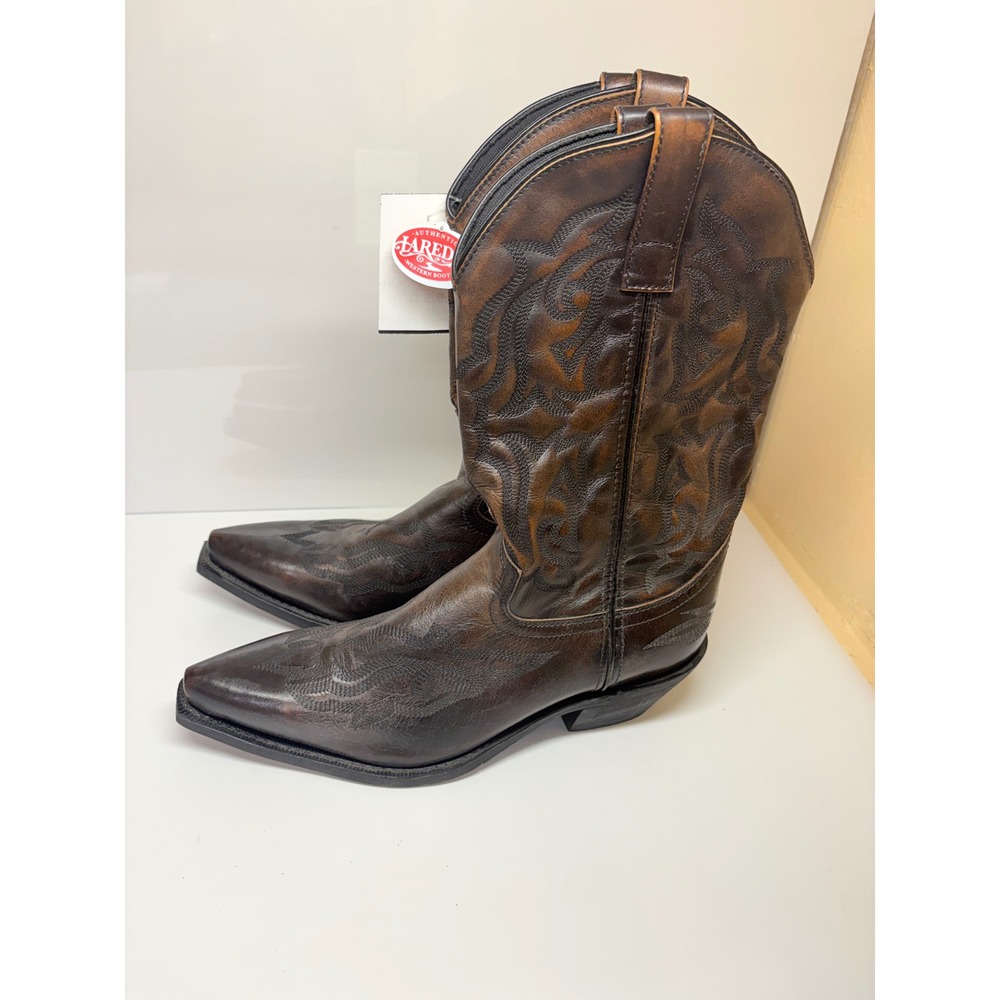 Laredo Mens  Burnished Brown Leather Snip Toe Cowboy Boots 9.5 D NEW